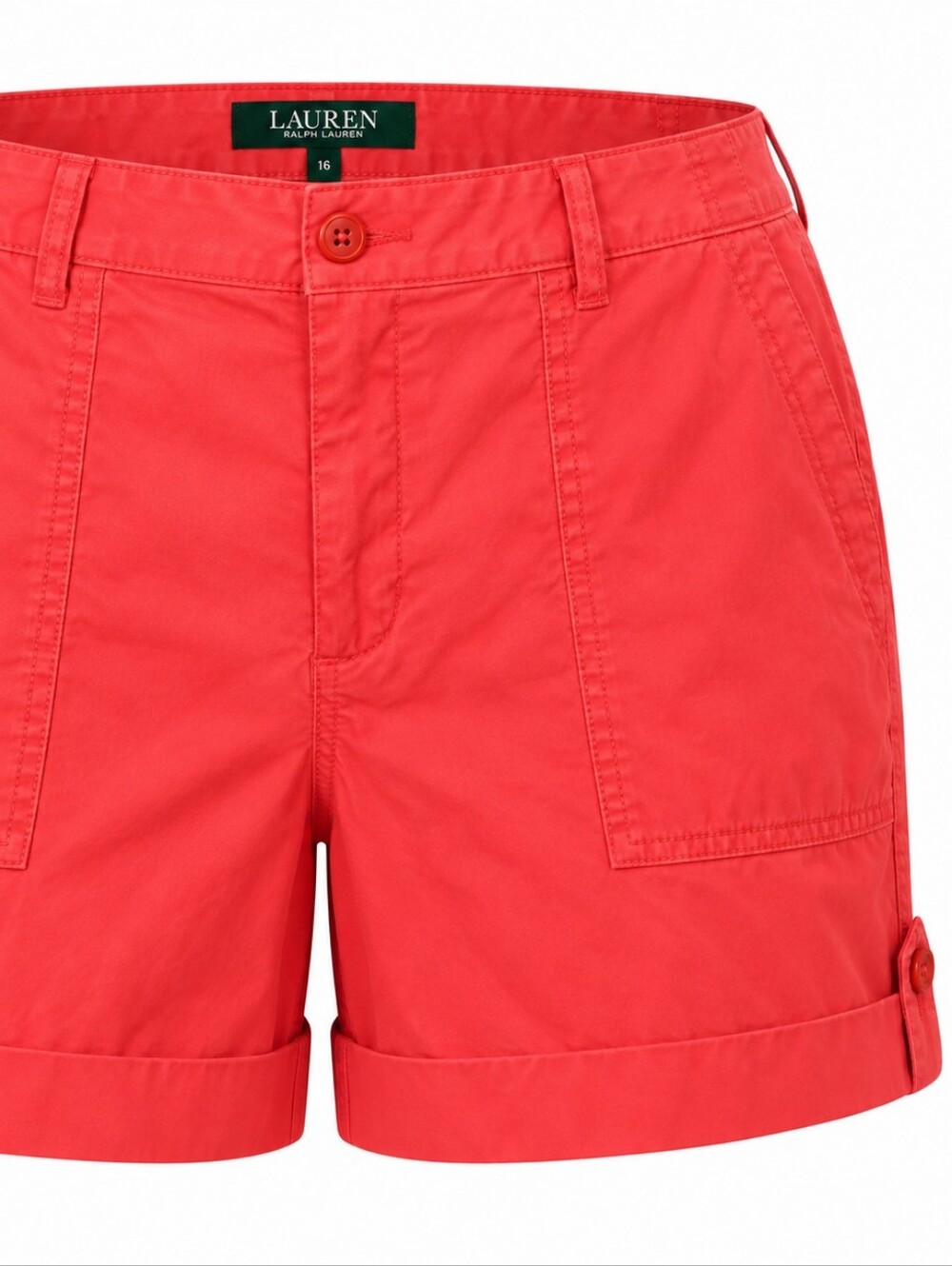 LAUREN RALPH LAUREN | NWT Tangerine Red Cuffed Preppy Utility Shorts | 16